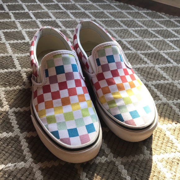 womens rainbow slip on vans